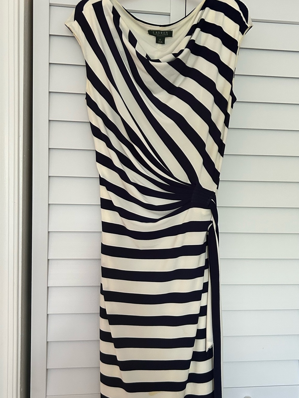 Lauren by Ralph Lauren Navy /White Striped Side-Tie Dress